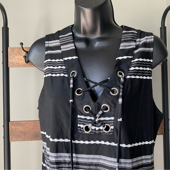 Dotti Dahlia Stripe Lace-Up Front Tank Dress swim Cover-Up in Black/White size S - Picture 5 of 7